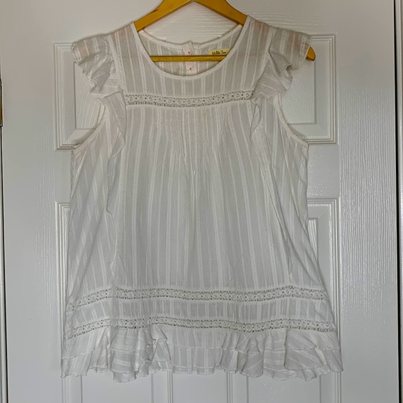 Matilda Jane Ecru Ruffled Sleeveless Blouse Lacy and Ruffles Women’s Medium - Picture 1 of 10